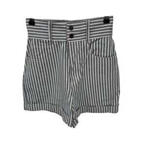Vintage Bennini High Waisted Shorts Womens 5/6 Blue White Railroad Stripe Cotton